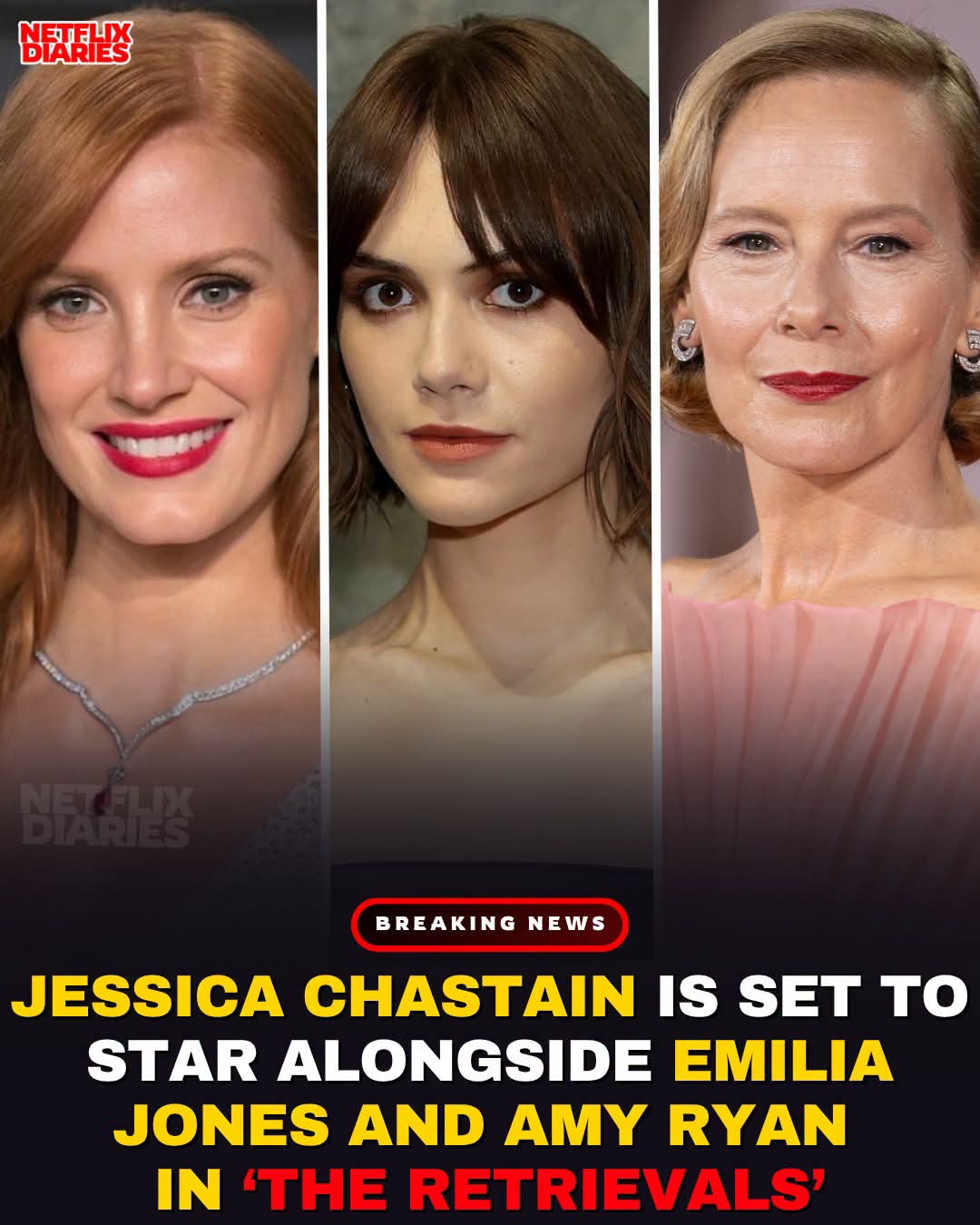 Jessica Chastain is joining Emilia Jones and Amy Ryan in Netflix’s upcoming drama series ‘THE RETRIEVALS’, based on the shocking true story at Yale Fertility Center. 1 FB IMG 1789629194391